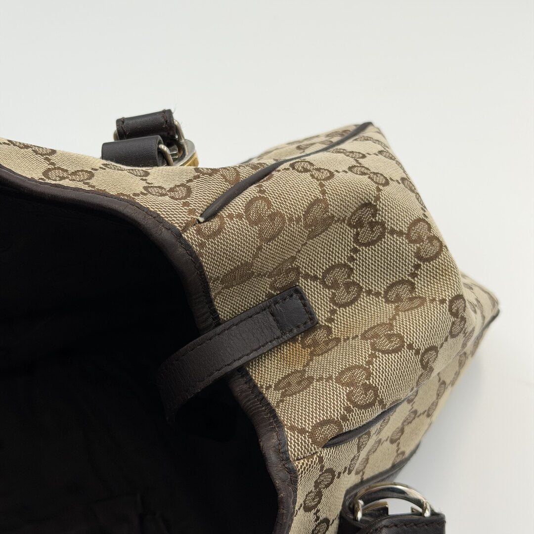 Gucci GG Canvas Twins Black Leather Tote Bag