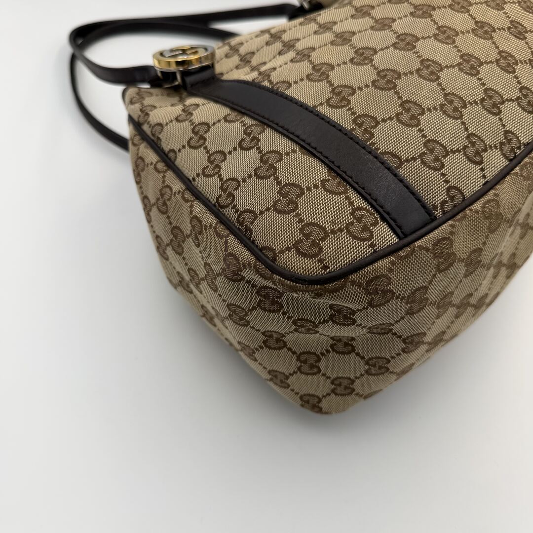 Gucci GG Canvas Twins Black Leather Tote Bag