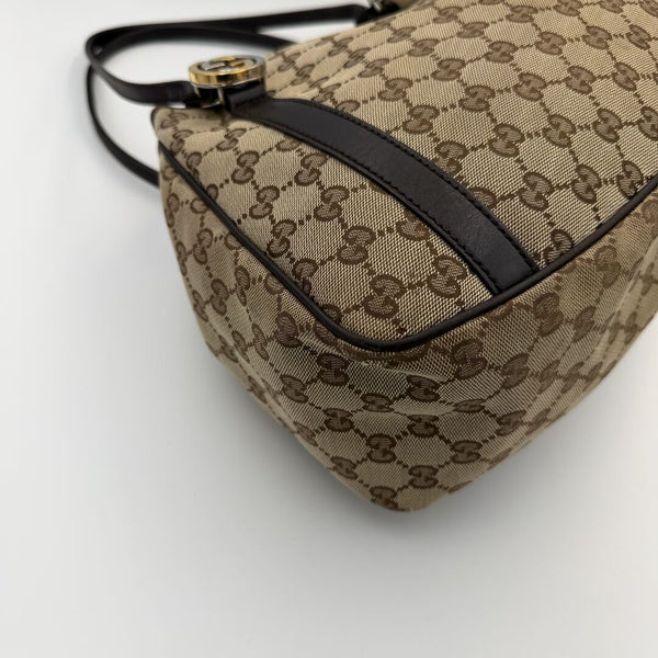 Gucci GG Canvas Twins Black Leather Tote Bag