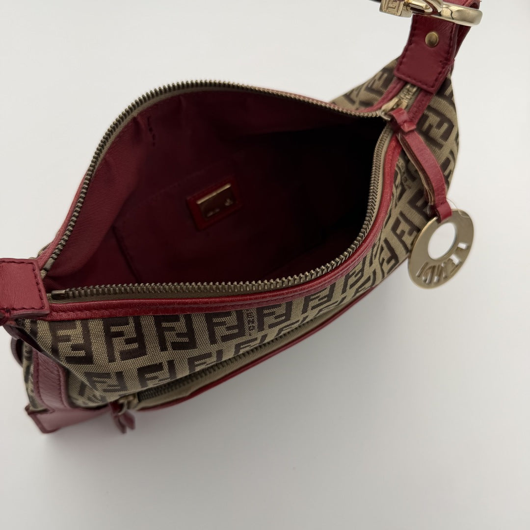 Fendi Zucchino Canvas Chef Red Shoulder Bag