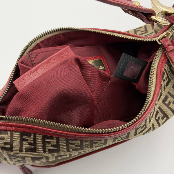 Fendi Zucchino Canvas Chef Red Shoulder Bag