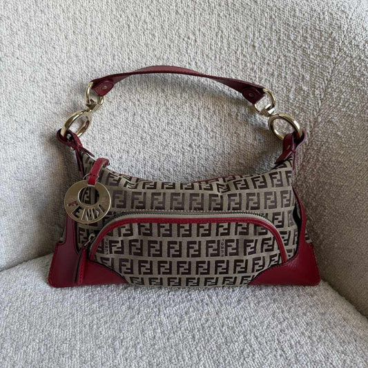 Fendi Zucchino Canvas Chef Red Shoulder Bag