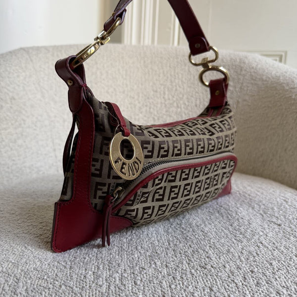 Fendi Zucchino Canvas Chef Red Shoulder Bag
