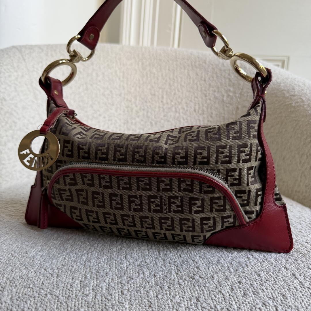 Fendi Zucchino Canvas Chef Red Shoulder Bag