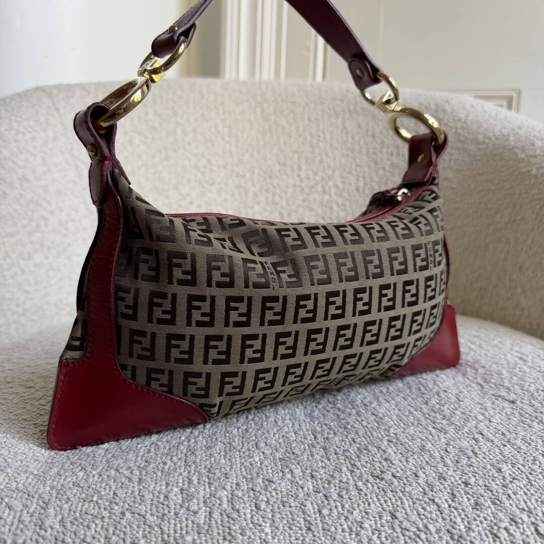 Fendi Zucchino Canvas Chef Red Shoulder Bag