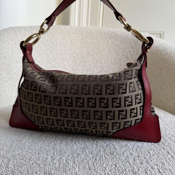 Fendi Zucchino Canvas Chef Red Shoulder Bag