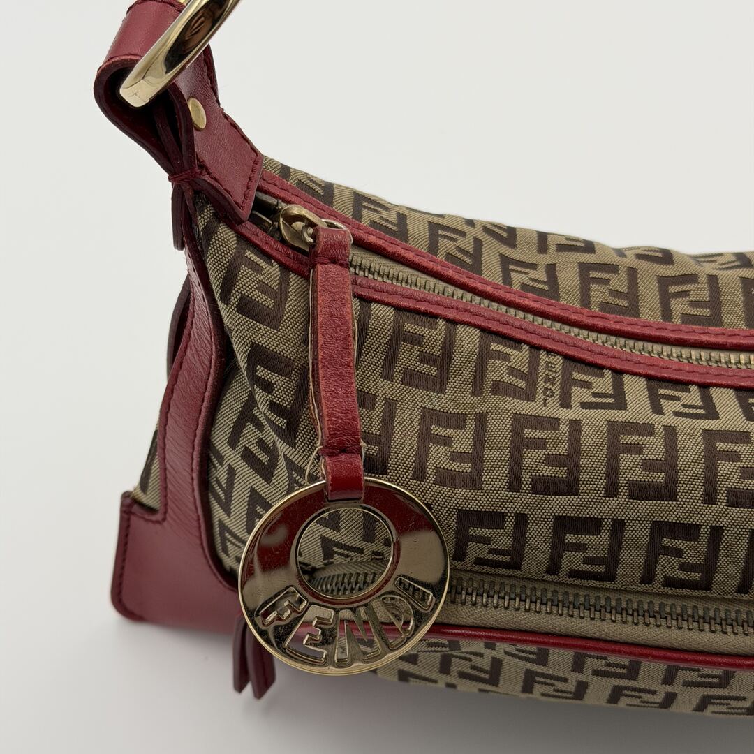 Fendi Zucchino Canvas Chef Red Shoulder Bag