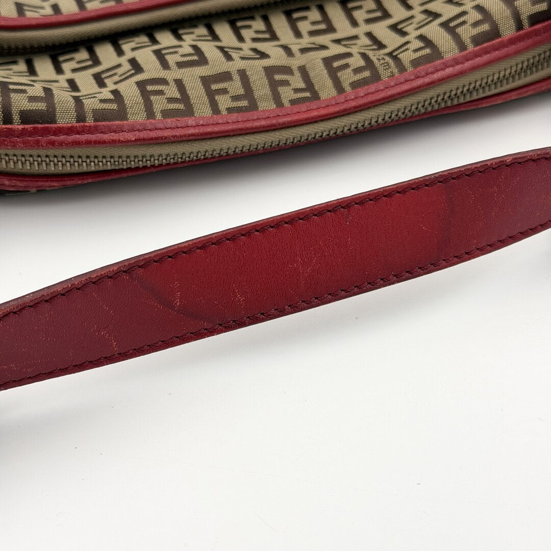 Fendi Zucchino Canvas Chef Red Shoulder Bag