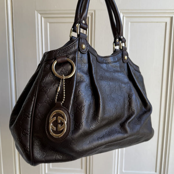 Gucci Guccissima Sukey Leather Brown Tote Bag