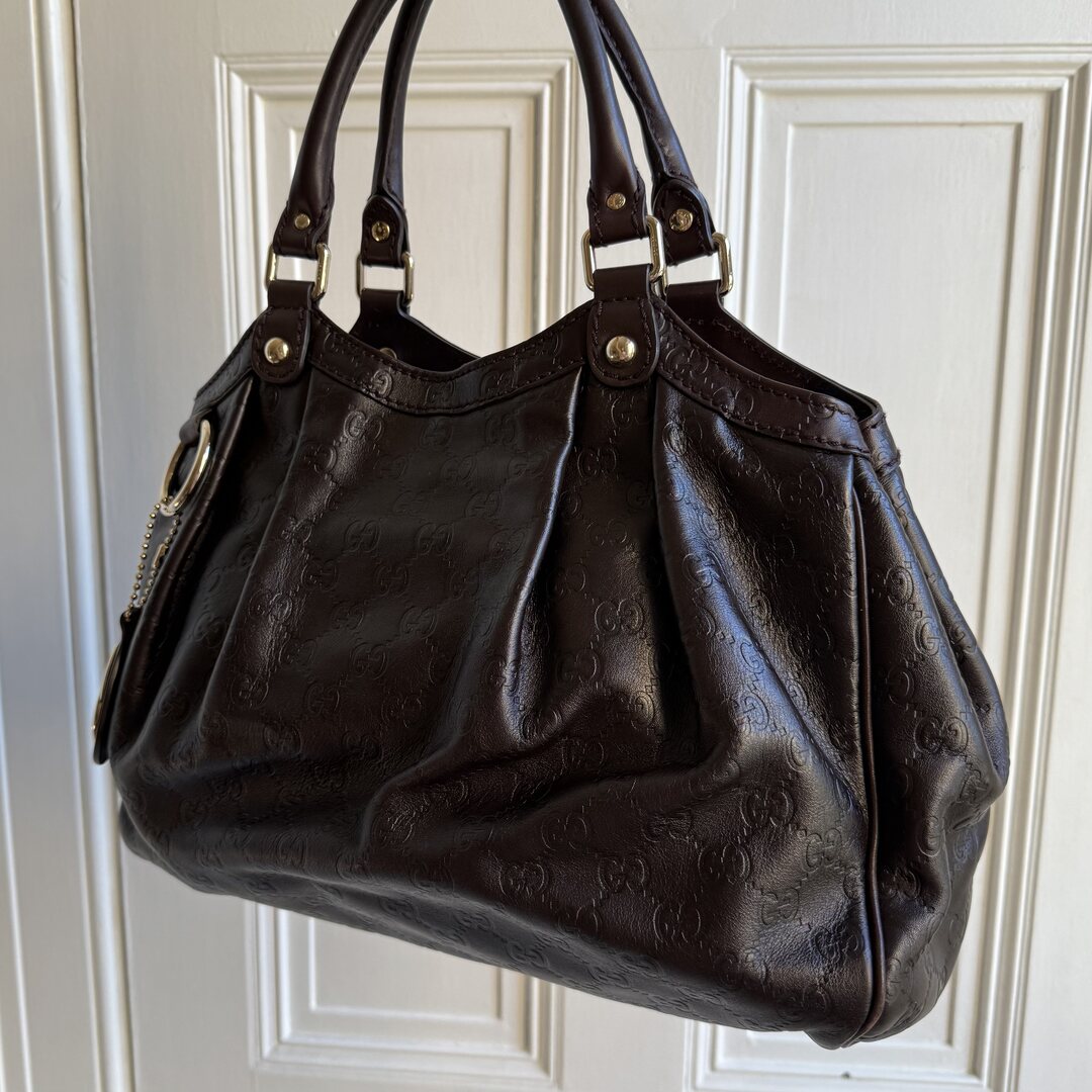 Gucci Guccissima Sukey Leather Brown Tote Bag
