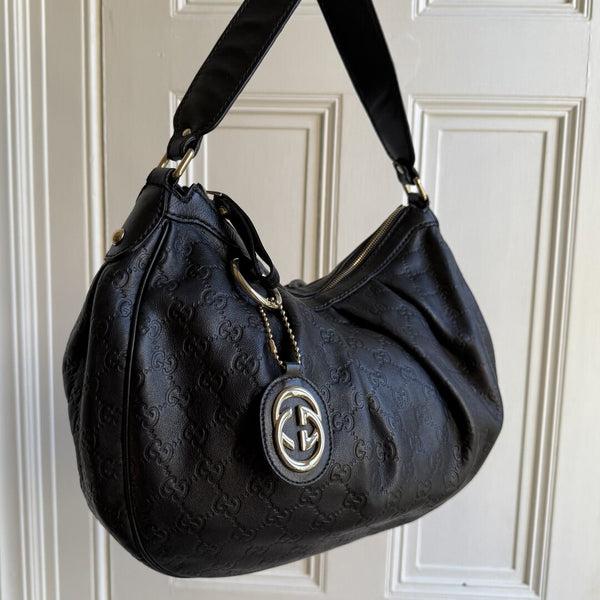 Gucci Guccissima Sukey Leather Black Tote Bag