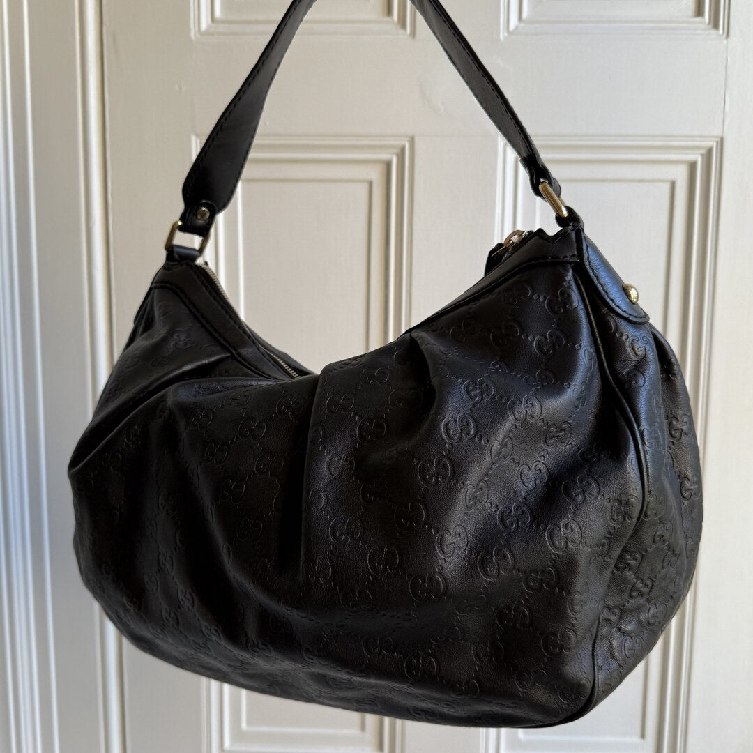 Gucci Guccissima Sukey Leather Black Tote Bag