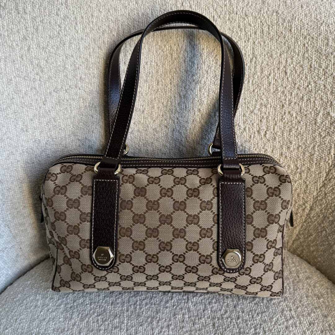 Gucci GG Canvas Charmy Boston Brown Shoulder Bag