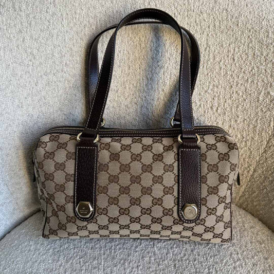 Gucci GG Canvas Charmy Boston Brown Shoulder Bag