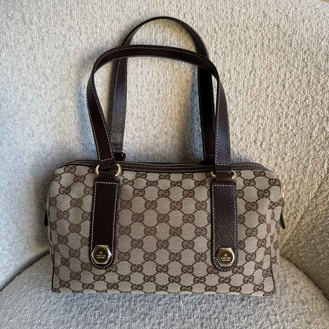 Gucci GG Canvas Charmy Boston Brown Shoulder Bag