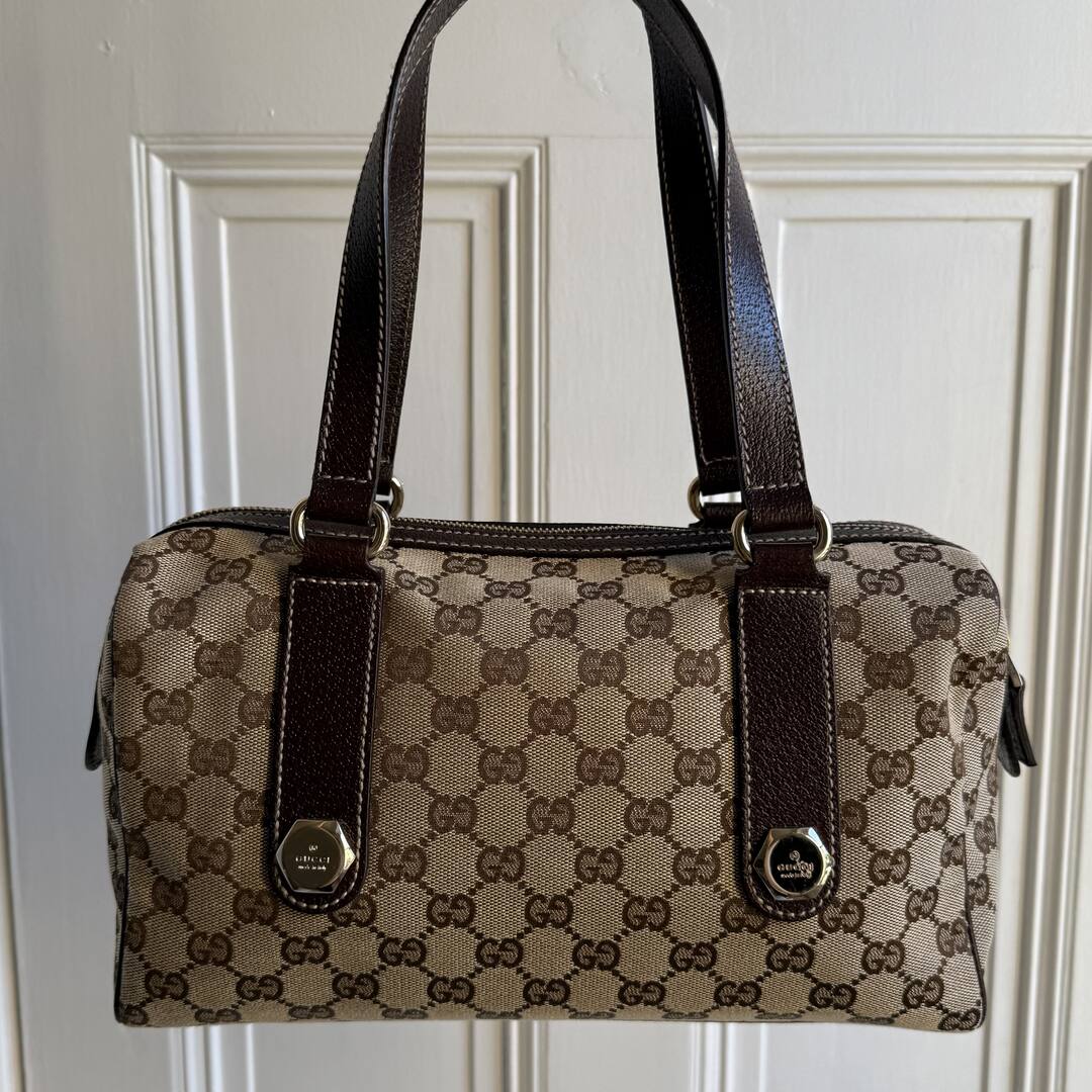 Gucci GG Canvas Charmy Boston Brown Shoulder Bag