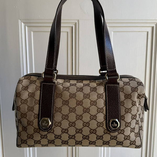 Gucci GG Canvas Charmy Boston Brown Shoulder Bag