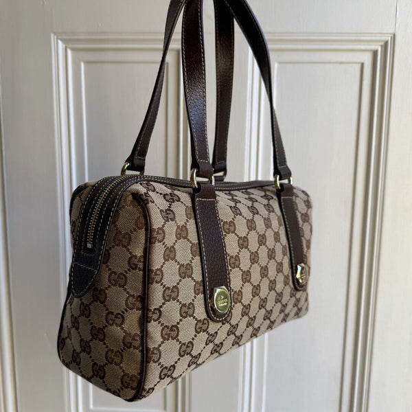 Gucci GG Canvas Charmy Boston Brown Shoulder Bag