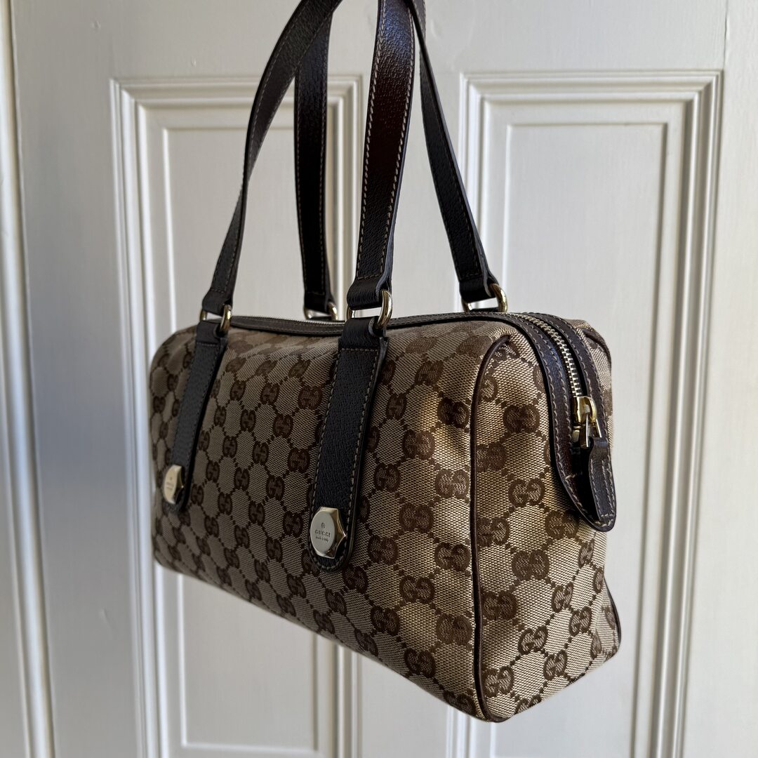 Gucci GG Canvas Charmy Boston Brown Shoulder Bag