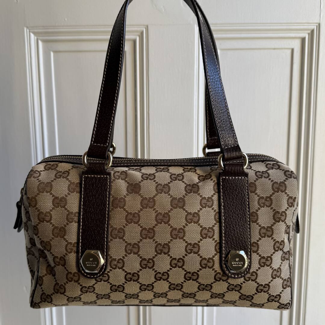 Gucci GG Canvas Charmy Boston Brown Shoulder Bag