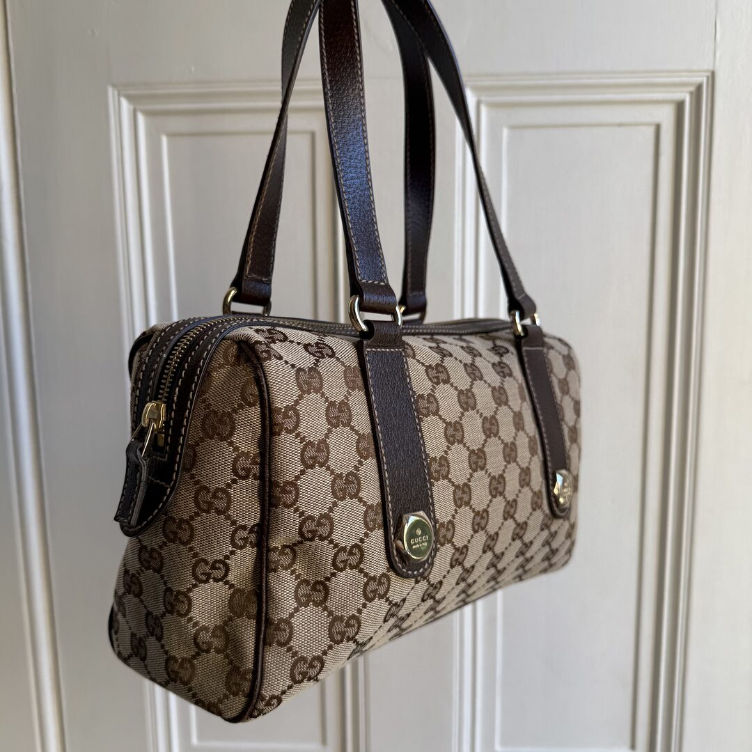 Gucci GG Canvas Charmy Boston Brown Shoulder Bag