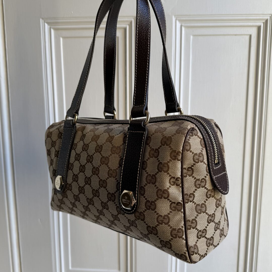 Gucci GG Canvas Charmy Boston Brown Shoulder Bag