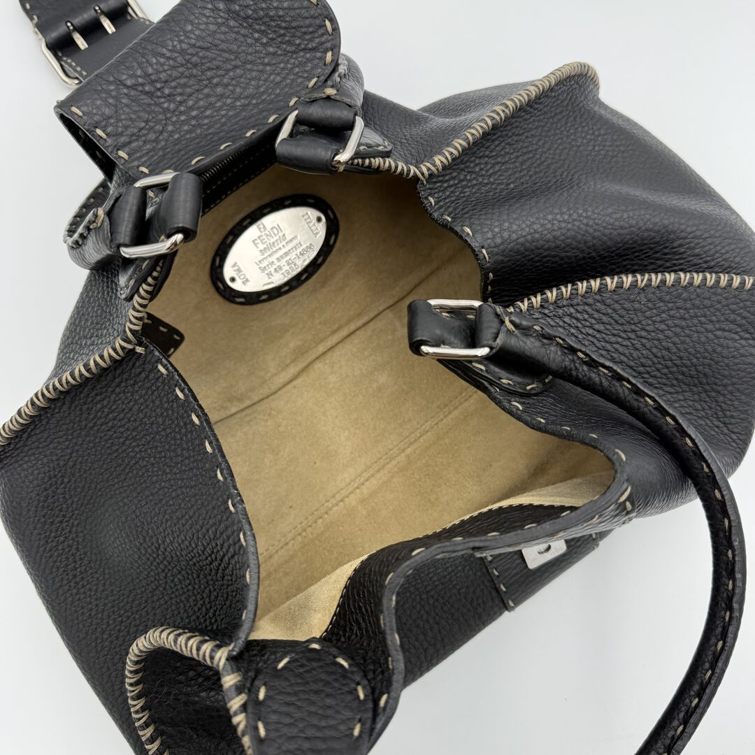 Fendi Selleria Buckle Leather Black Shoulder Bag