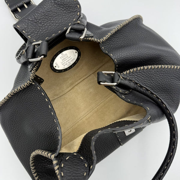 Fendi Selleria Buckle Leather Black Shoulder Bag