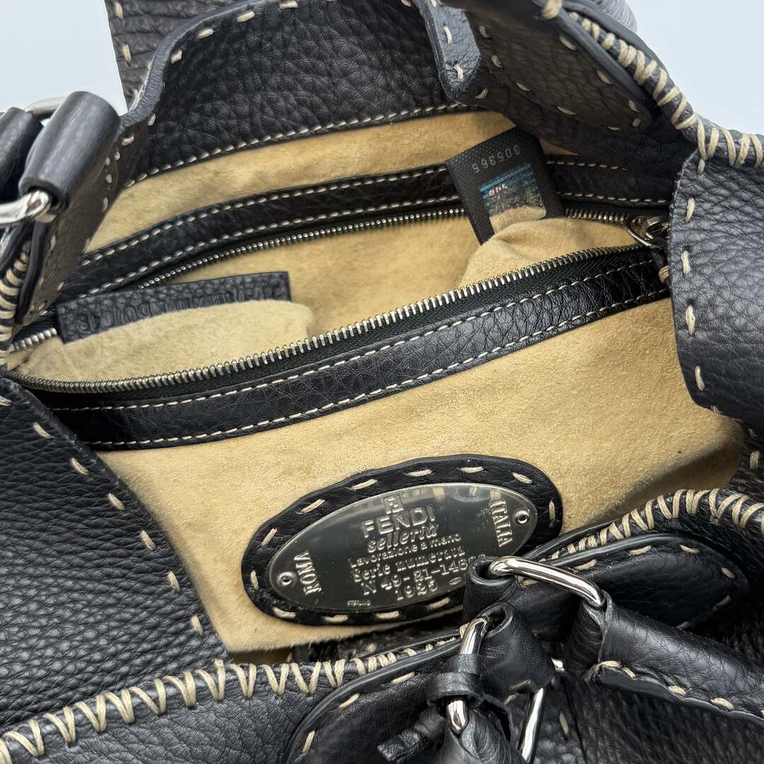 Fendi Selleria Buckle Leather Black Shoulder Bag