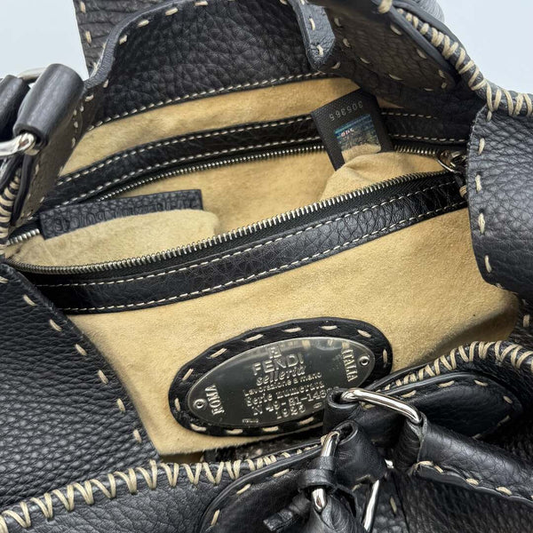 Fendi Selleria Buckle Leather Black Shoulder Bag