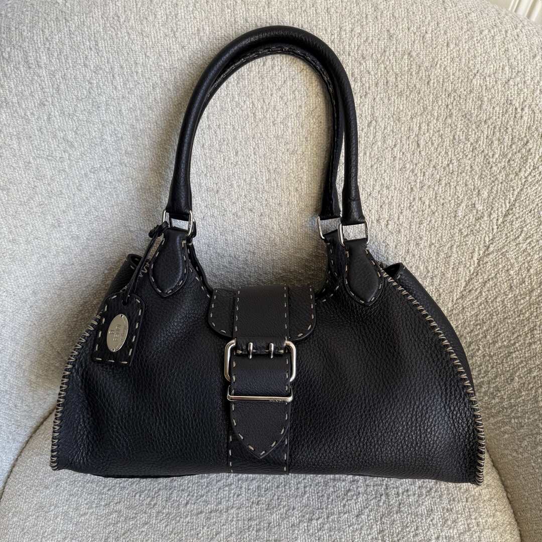 Fendi Selleria Buckle Leather Black Shoulder Bag