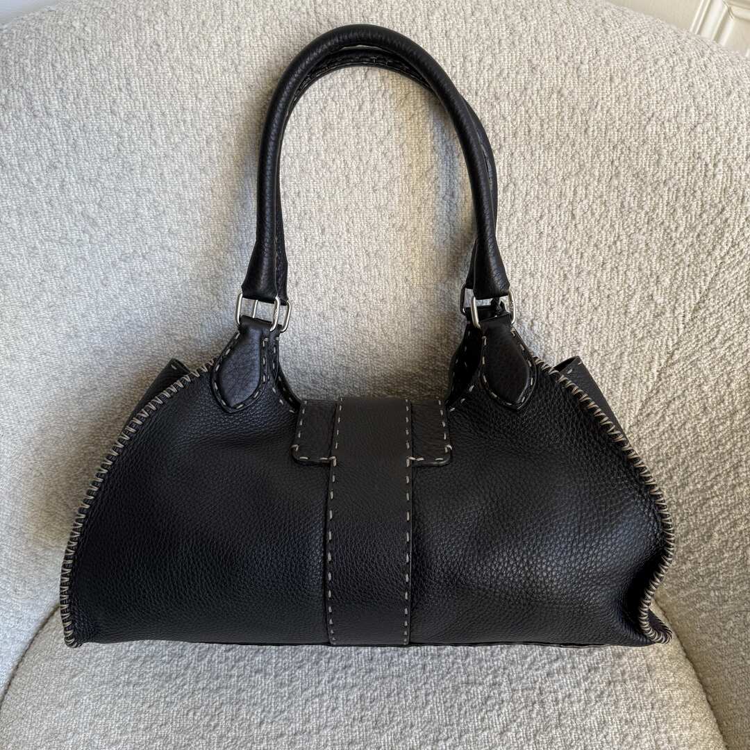 Fendi Selleria Buckle Leather Black Shoulder Bag