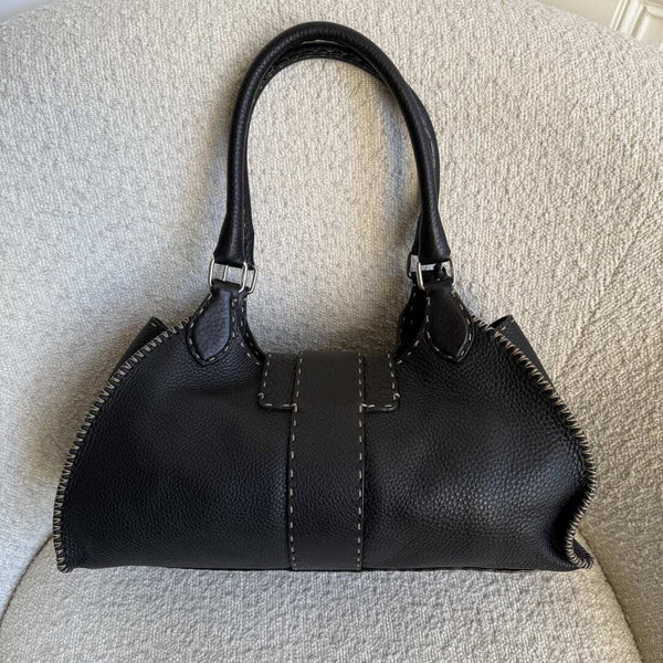 Fendi Selleria Buckle Leather Black Shoulder Bag
