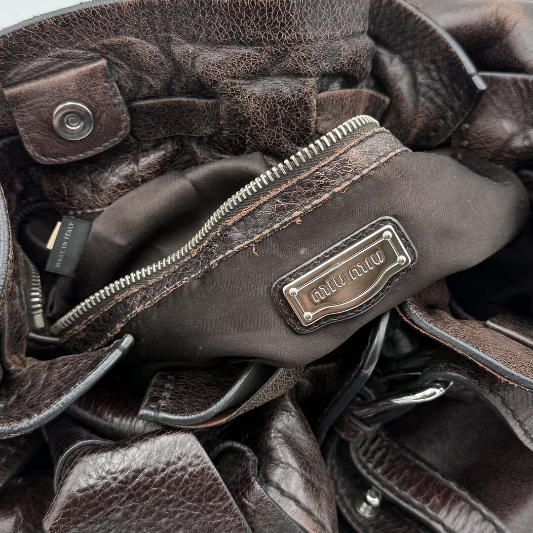 Rare Miu Miu Vitello Leather Chocolate Brown Tote Bag