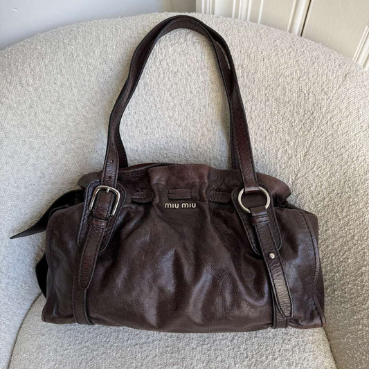 Rare Miu Miu Vitello Leather Chocolate Brown Tote Bag