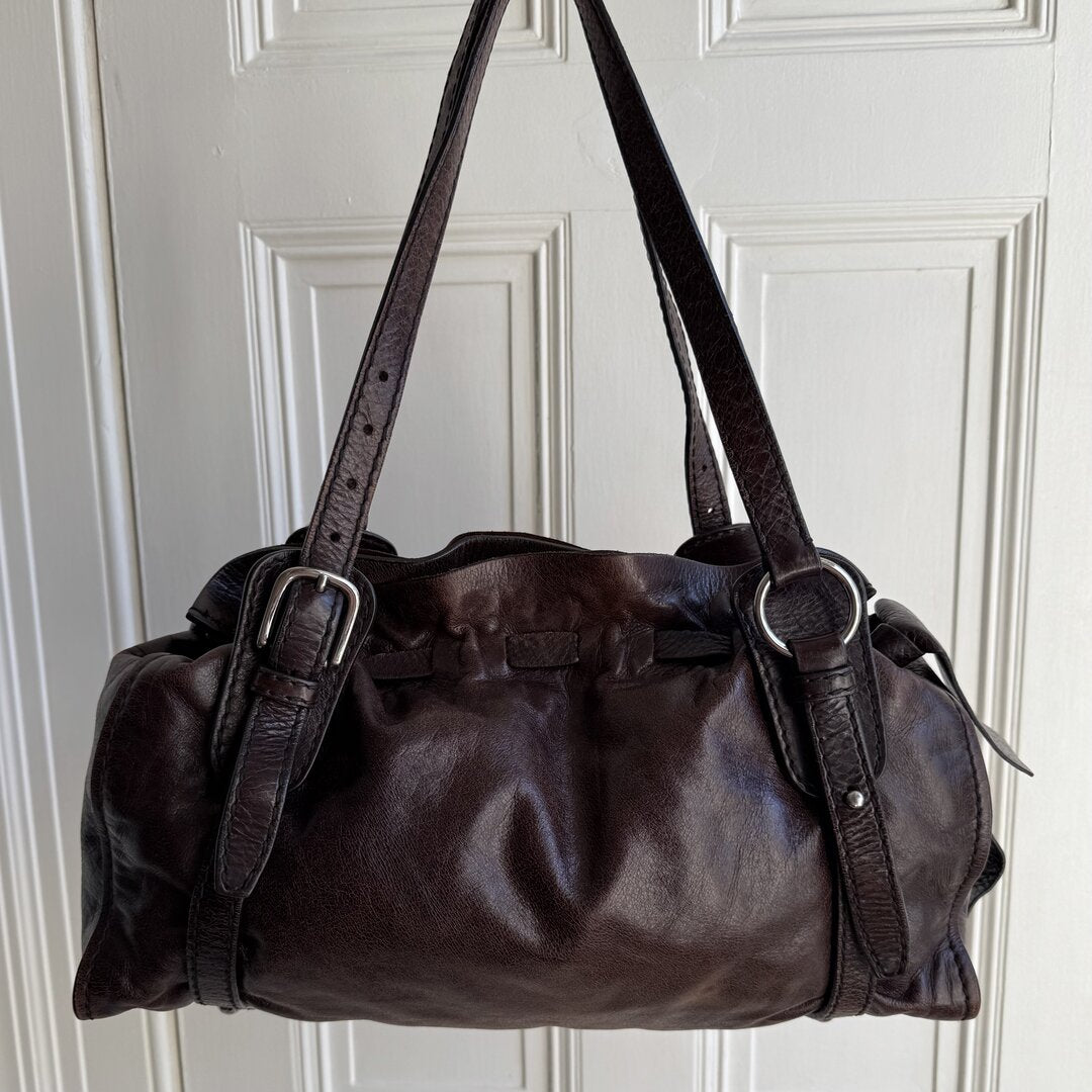 Rare Miu Miu Vitello Leather Chocolate Brown Tote Bag