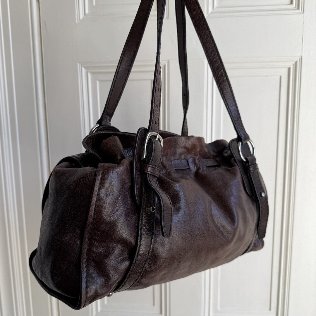 Rare Miu Miu Vitello Leather Chocolate Brown Tote Bag