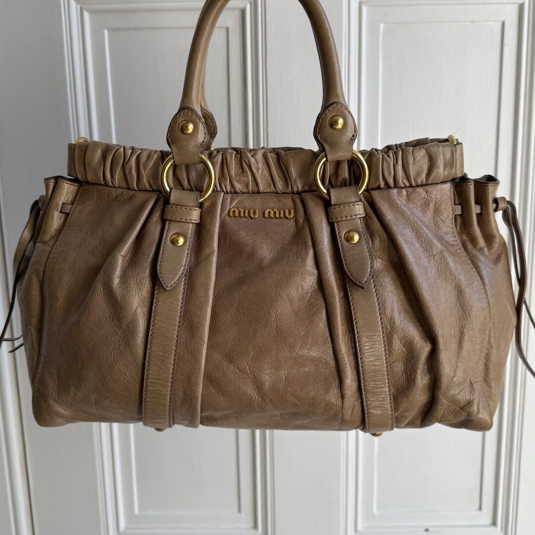 Miu Miu Vitello Beige Leather Handbag