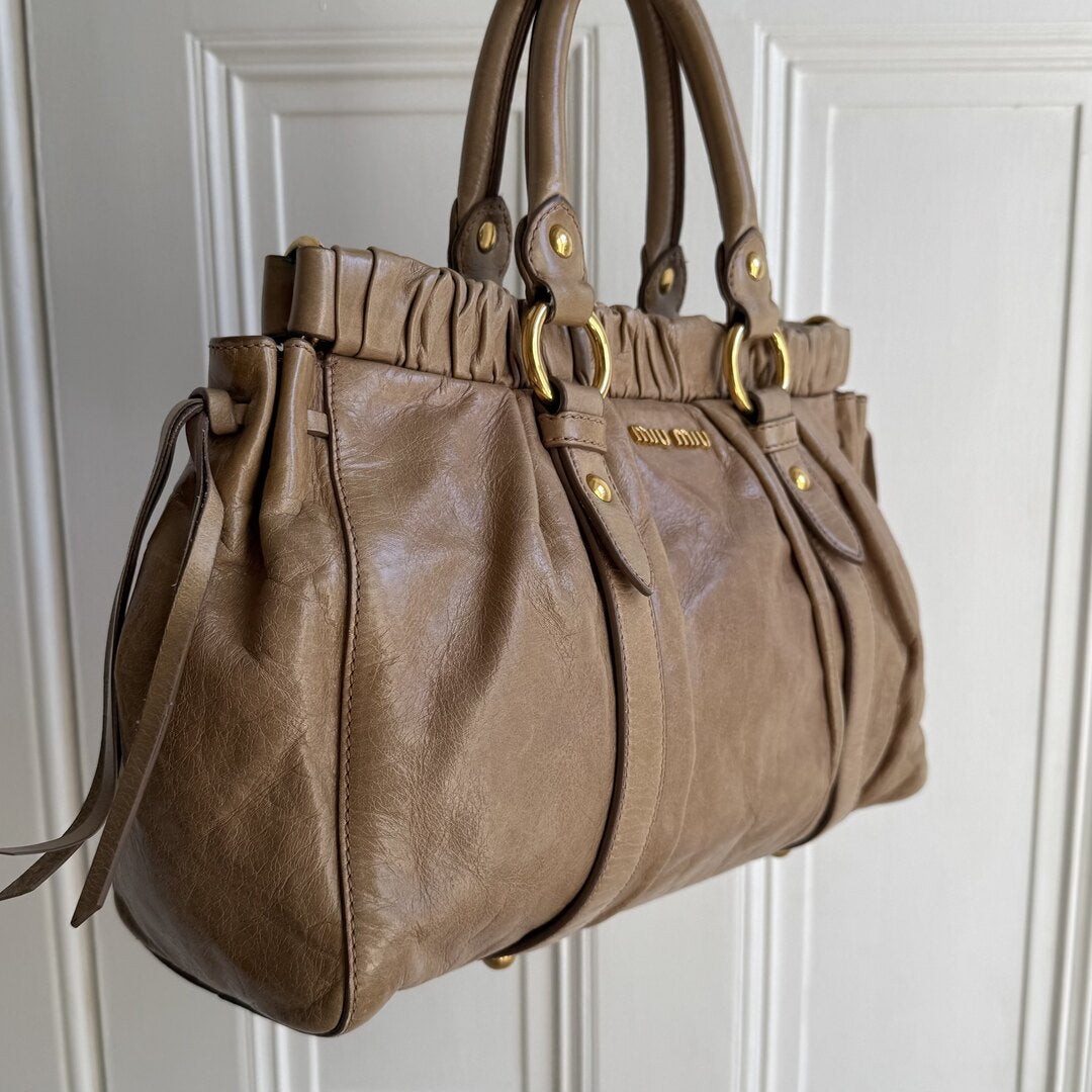 Miu Miu Vitello Beige Leather Handbag