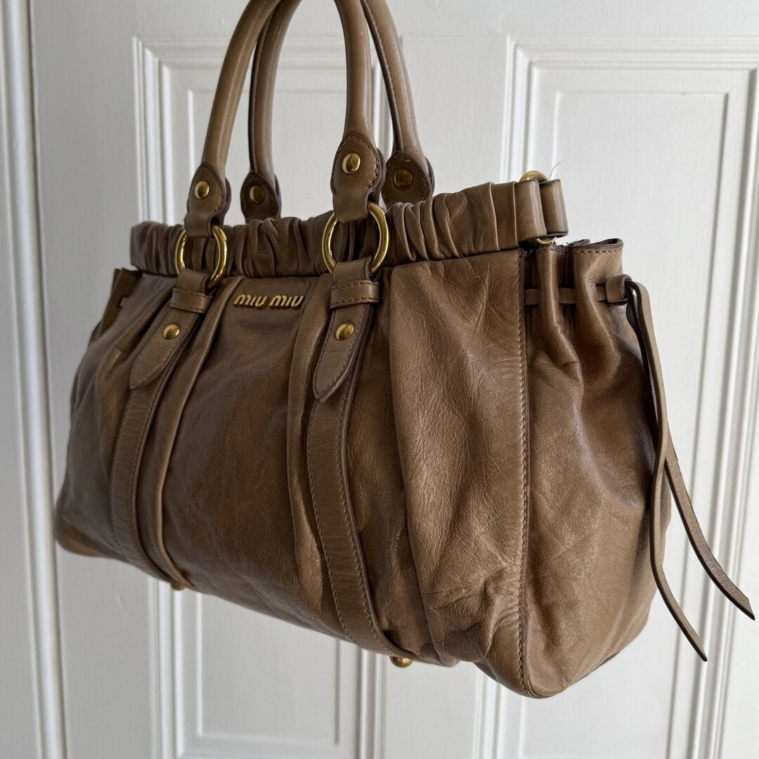 Miu Miu Vitello Beige Leather Handbag