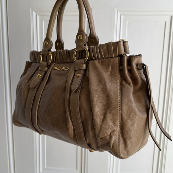 Miu Miu Vitello Beige Leather Handbag