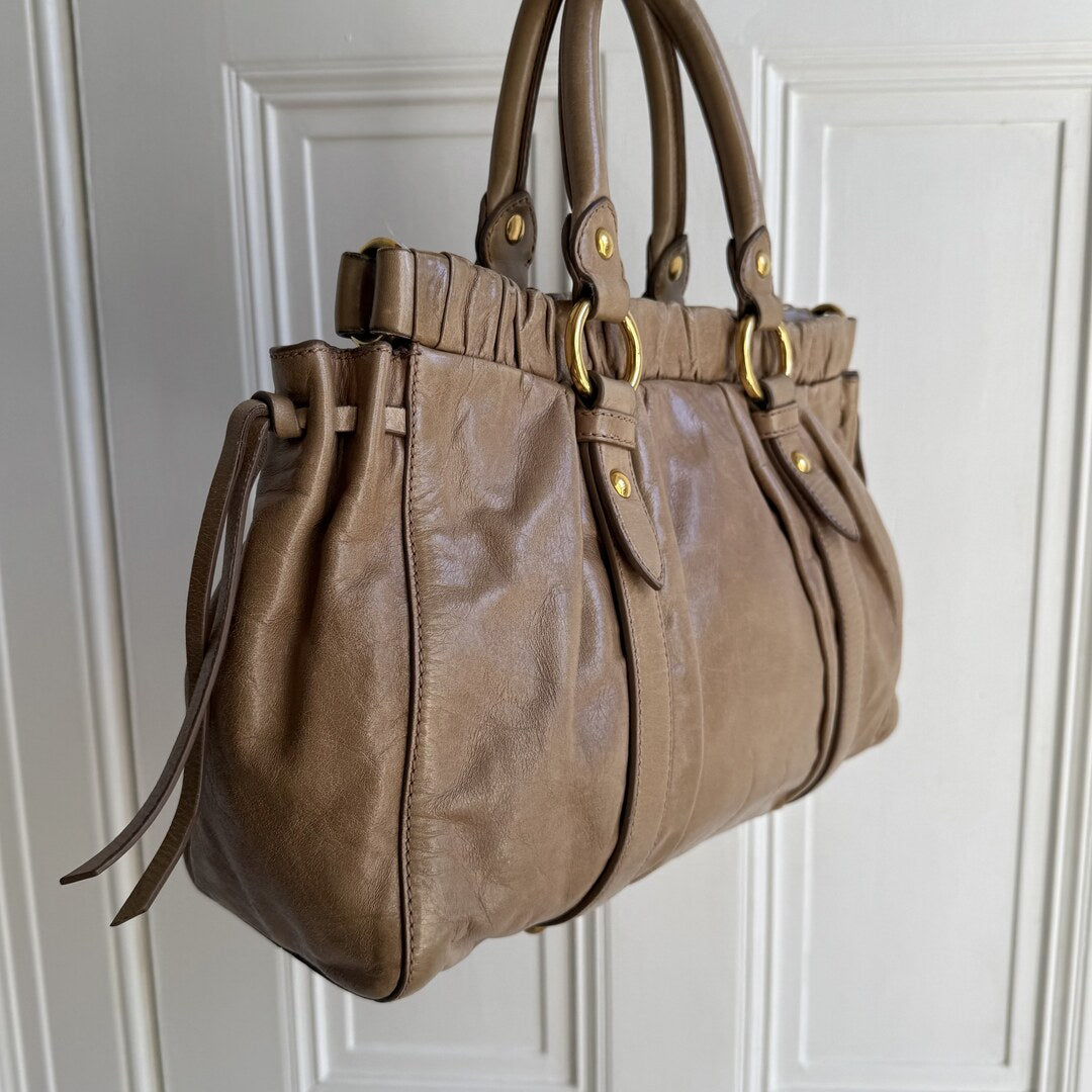 Miu Miu Vitello Beige Leather Handbag