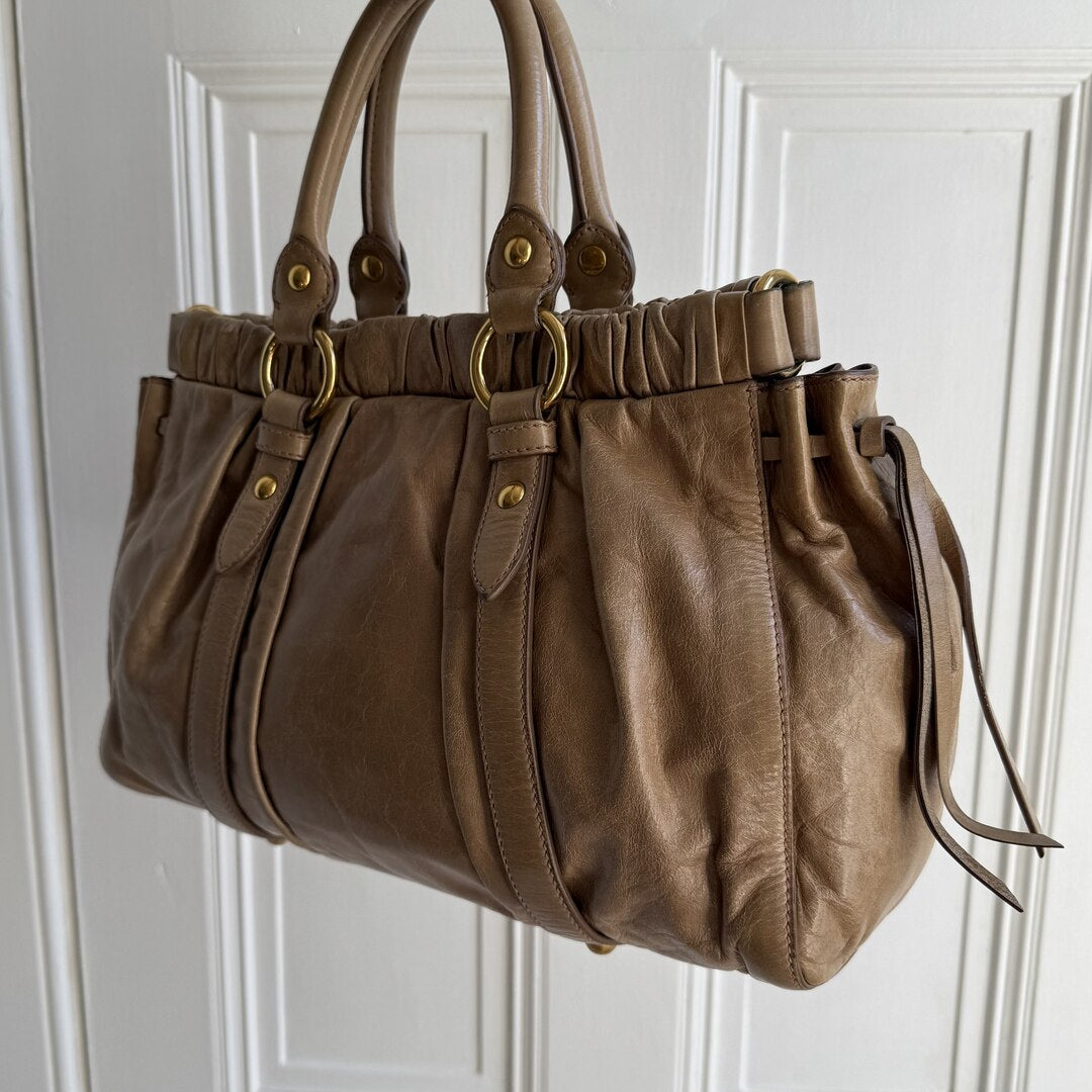 Miu Miu Vitello Beige Leather Handbag