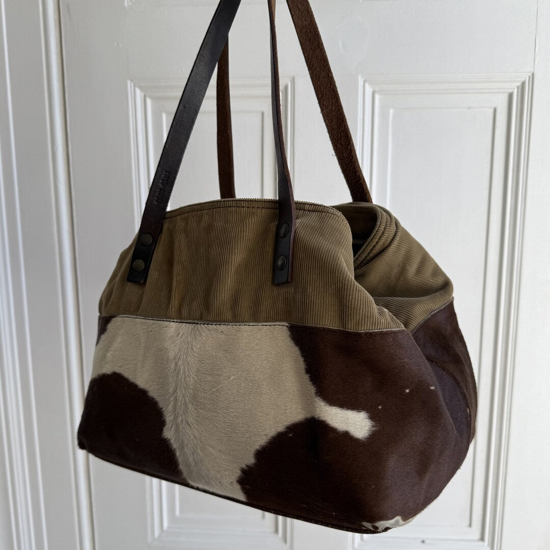 Archive Miu Miu Cow Print Corduroy Shoulder Bag