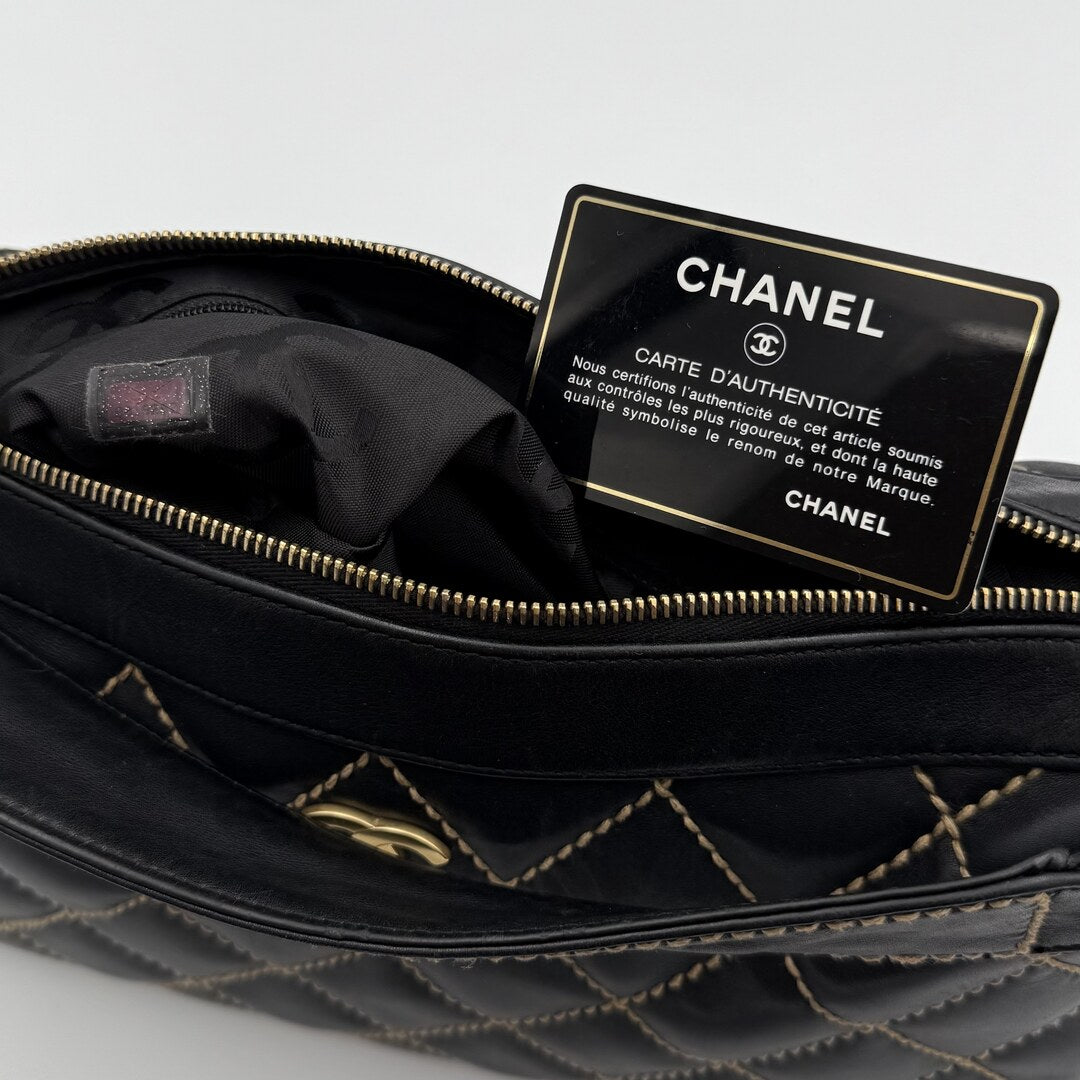 2003 Chanel CC Surpique Wild Stitch Black Leather Handbag