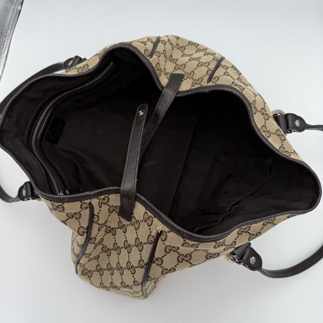 Gucci GG Canvas Twins Black Leather Tote Bag