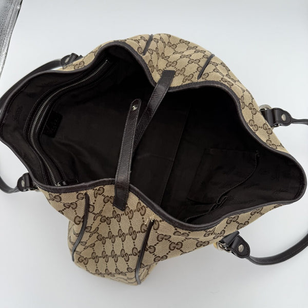Gucci GG Canvas Twins Black Leather Tote Bag