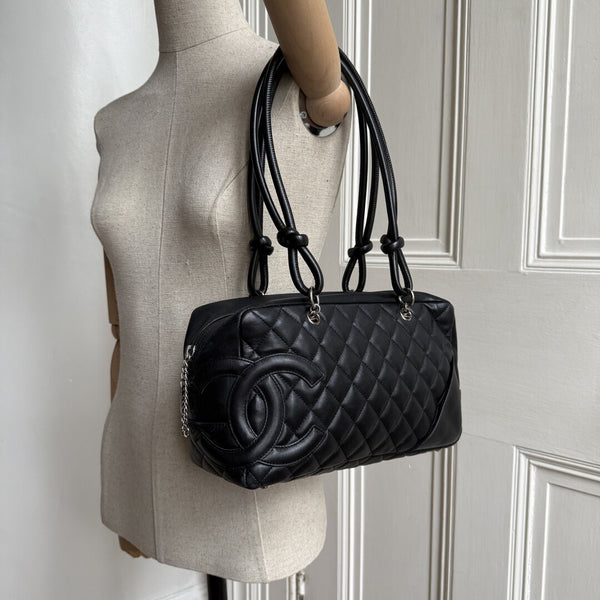 2005 Chanel Cambon Quilted Black Bowling Shoulder Bag
