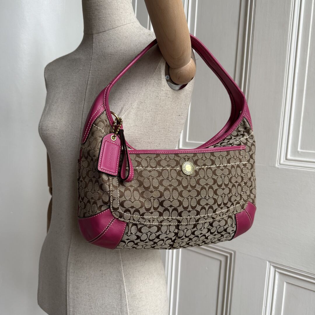 Coach Mini Signature Pink Hobo Shoulder Bag