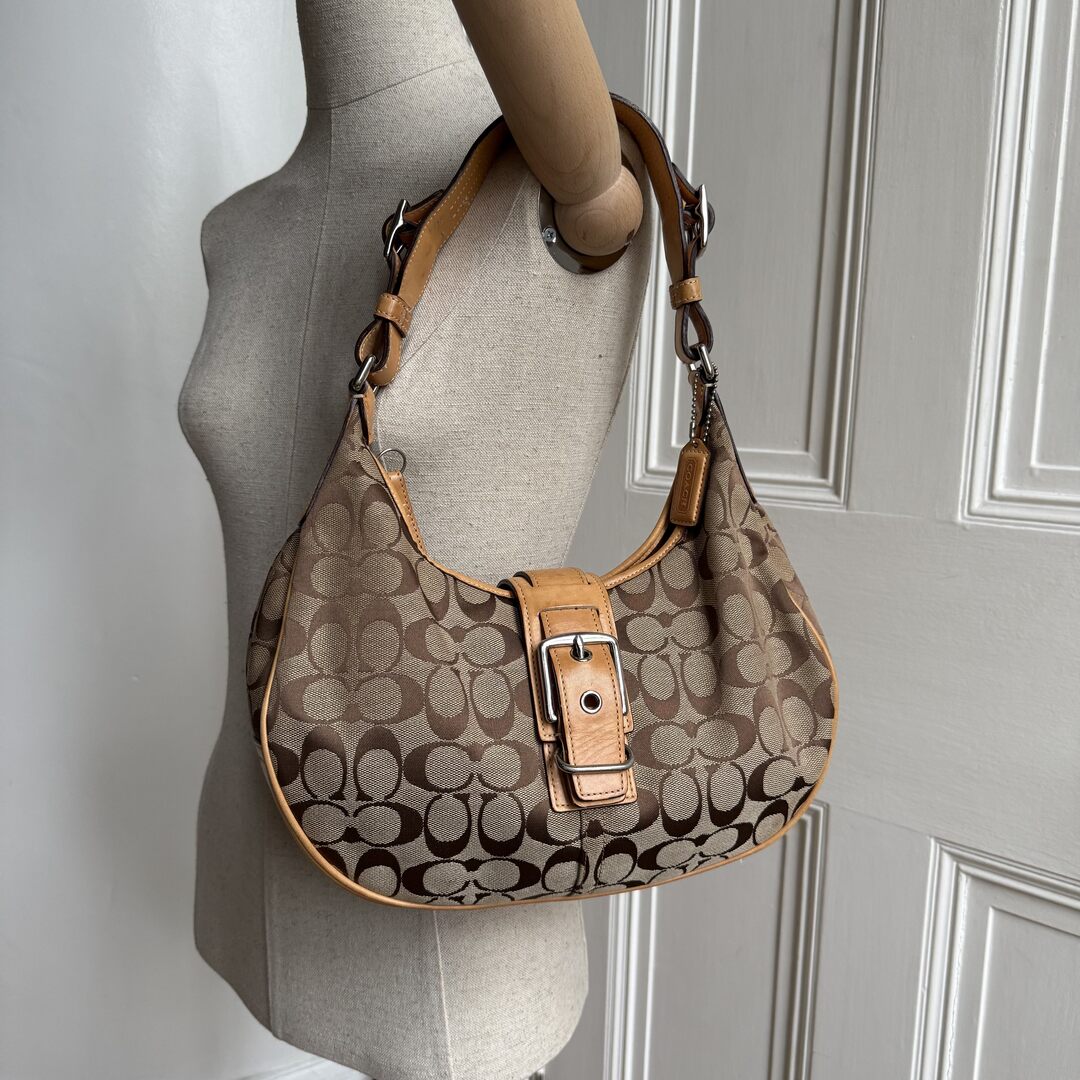 Coach Signature Hobo Buckle Tan Shoulder Bag